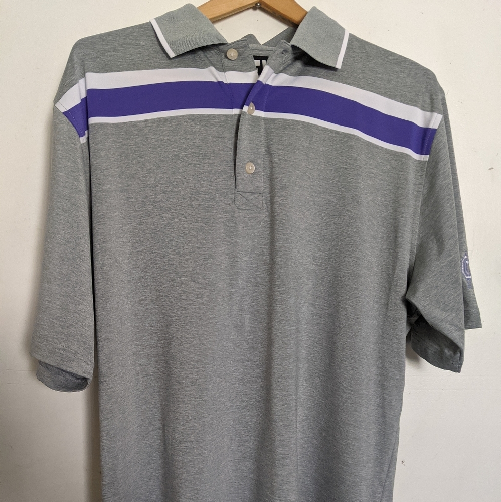 Mens FootJoy Large Gray Striped Short Sleeve Polo